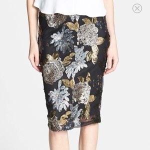 JOA Floral Sequin Body-Con Skirt